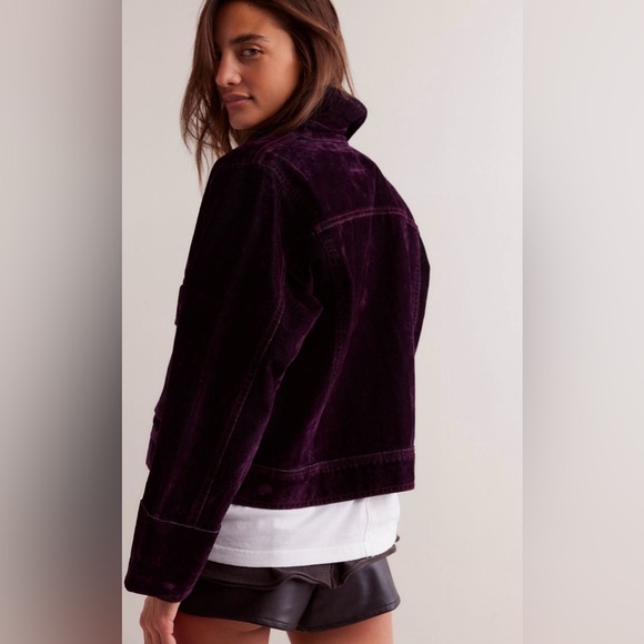 NWT We The Free Suzy Flocked Denim Jacket XS Wine - Picture 2 of 11